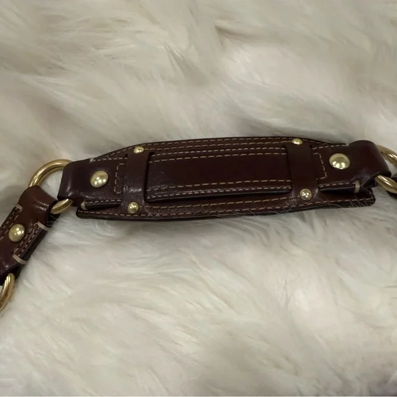 Coach Dark Brown Leather Shoulder Bag with Gold Accents - Picture 5 of 8